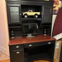 Antique black & cherry computer desk with hutch and 2 drawer lateral file cabinet