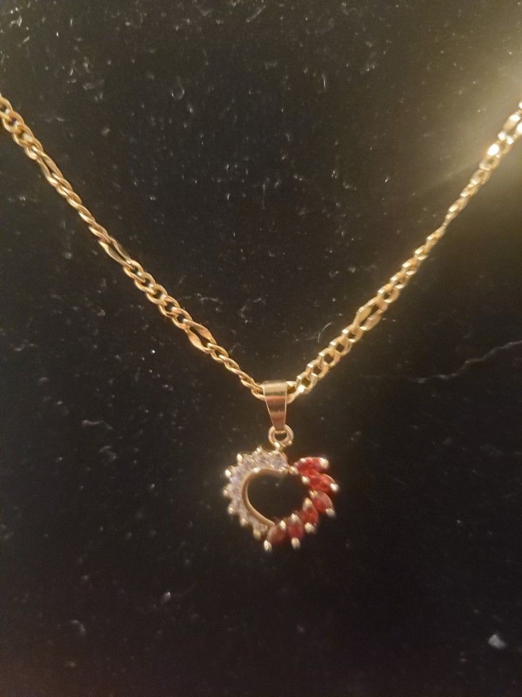 Gold Heart Pendant And Earrings Set