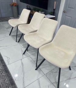 $100 Firm!! Elegant Set of 4 Light Beige Upholstered Dining Chairs with Metal Legs