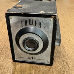 Vintage Sears Roebuck Co. Tower Box Camera 120 Flash Black LOOK Excellent!