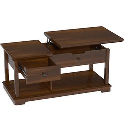 Living Room Coffee Table, Lift Top Coffee Table with Storage, Coffee Table with Hidden Compartment,Retro Center Table for Office Use, Cherry Reception