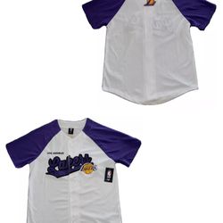 Los Angeles Lakers Button Up Baseball Jersey Mens S-XL New Embroidered