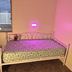 Full Size Bed Frame with Mattress – White Metal Frame