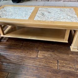 Coffee And Side Table Wood And Marble 