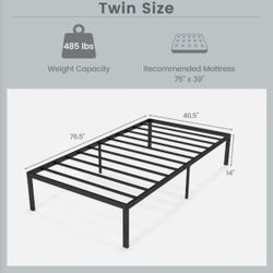 TWIN 14 Inch Heavy Duty Metal Platform Bed Frame Steel Slat Mattress Foundation Black