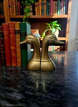 Mid-century Pair of Vintage 1950s Brass Duck Head Bookends 6.5x4x3"