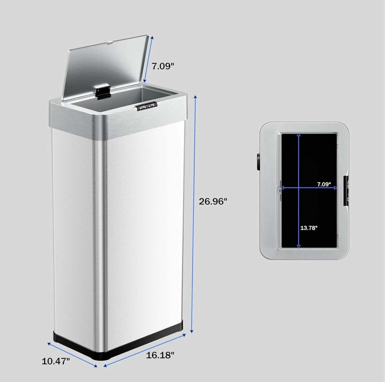 16 Gallon Motion Sensor Trash Can,Touchless Automatic Garbage Can,Brushed Stainless Steel Smart Bin,with Bag Holder,Soft Close Lid,for Kitchen,Office,
