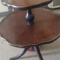 2 Tier Mahogany Pie Crust Edge End Table 