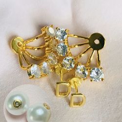 Dior Earrings 3 Ways: D Initial Luxury Tribales Stud Earrings Gold With Crystal, Pearl, Or Regular Backs