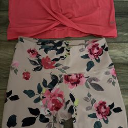 Yoga set outfit pink floral Medium