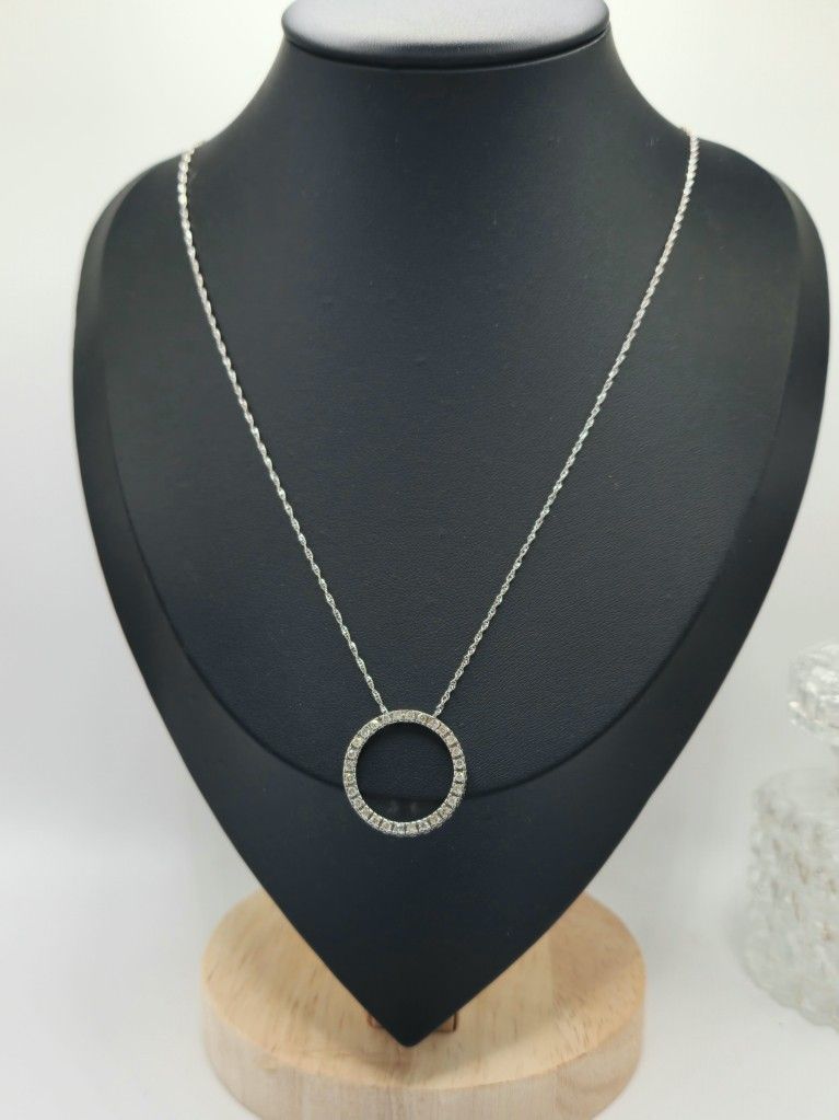 14 kt solid white gold LEO circle of life diamond necklace