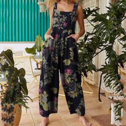 Jumpsuits Cargo Utility Casual Floral Wide Leg.