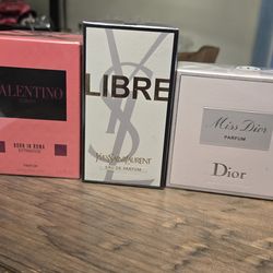Valentino 3.4 oz $120  / Miss dior 2.7 oz $120  / libre YSL 1.6 oz $90