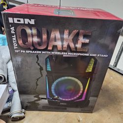 ION Total PA Quake 15" PA Speaker – NEW in Box – Wireless Mic + Stand – Bluetooth Karaoke