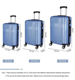 Set Of 3 Hardside Luggage with Retractable Pole and Spinner Wheels Suitcase Set