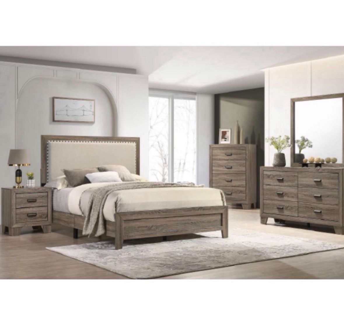 4- Pc Bedroom set Dresser,Mirror Nightstand (1) Queen size bed frame Not including Mattress and Box Sp