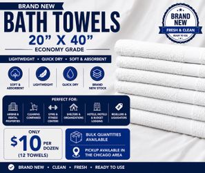 White Bath Towels 20x40 – 12 Pack Only $10