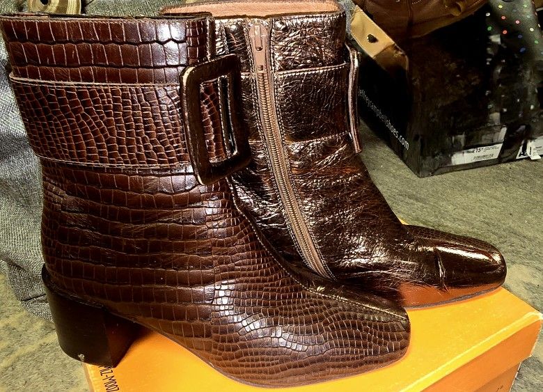 Jeffery Campbell Godard Metallic Bronze and Brown Crococodile Ankle Boots