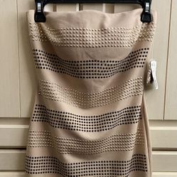 DRESS W/ SHIMMER GOLD & BLACK BEADS STRAPS OR STRAPLESS