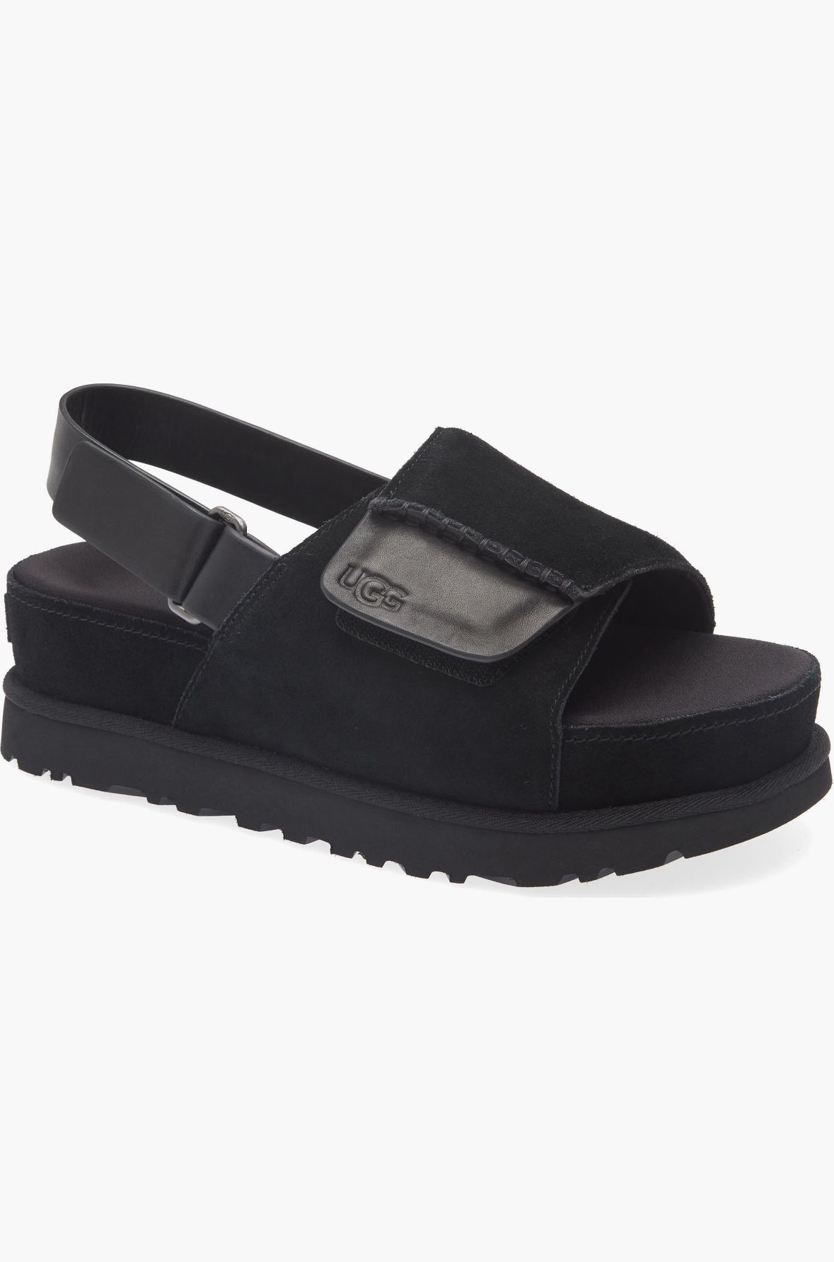 UGG BLACK GOLDENSTAR PLATFORM CROSS SLIDE SANDALS, WOMEN US 9/ EUR 40