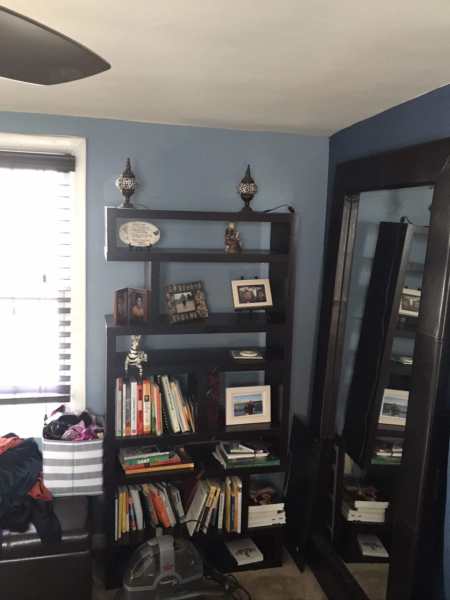 STANDING MIRROR AND BOOKCASE