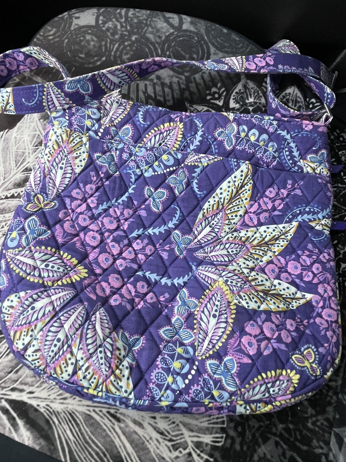 Vera Bradley Batik Leaves Hipster Crossbody Bag Purse Purple Pink Green NWT