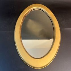 Vtg Hand Crafted Pine Wood Gold Oval Wall Mirror 11X18" Farmhouse Shabby Chic