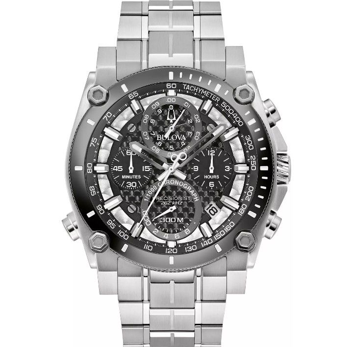 Bulova Men's Chronograph Calendar Precisionist Quartz Silver Watch 46 MM 98B405