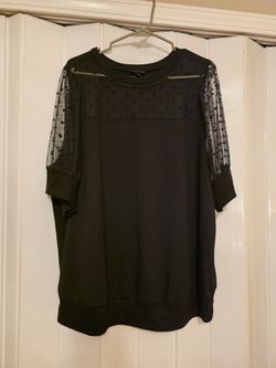 Torrid Black Top With Mesh Heart Patterned Sleeves