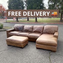 Rustic Italian Leather Sectional Couch 🛋️FREE DELIVERY 🚚 