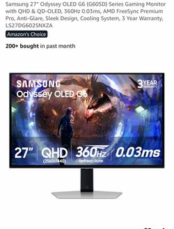 Samsung 27" Odyssey OLED G6 (G60SD) Series Gaming Monitor with QHD & QD-OLED, 360Hz
