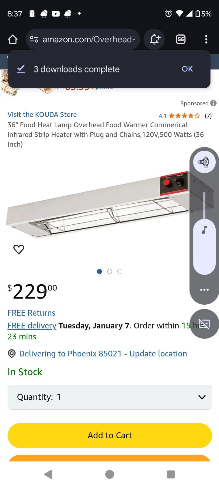 36 inch food heat lamp warmer brand new