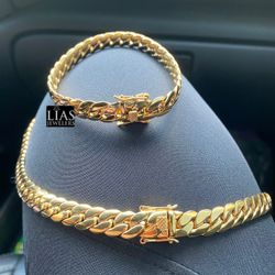 Brand new 18k Yellow Gold Filled Cuban Link Chain And Bracelet Set  