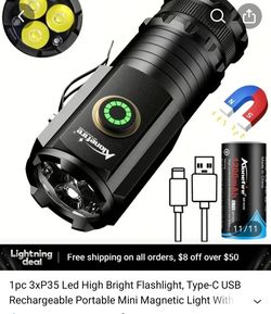 1pc 3*P35 LED High Brightness Powerful Flashlight, USB Rechargeable, Tactical Torch With 5 Modes, Aluminum Alloy Waterproof  Mini Lantern For Fishing,