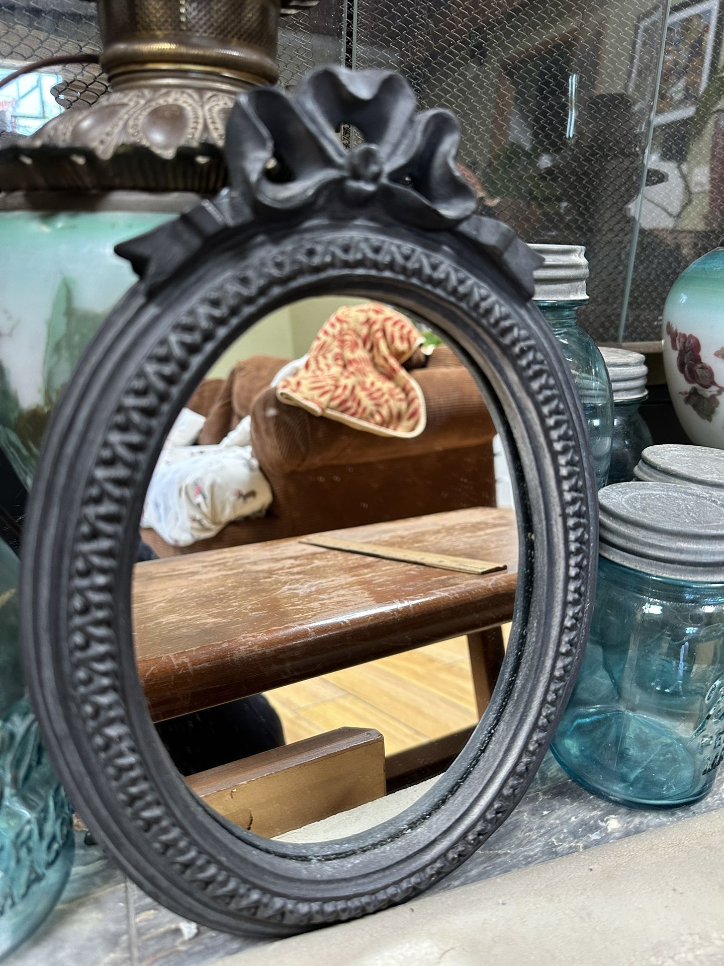 Vintage black mirror with Decorative Frame