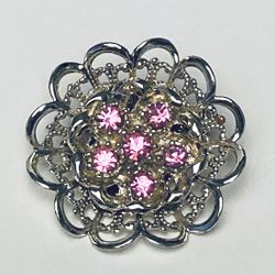 Silver tone pin brooch with pink crystals fashion jewelry 