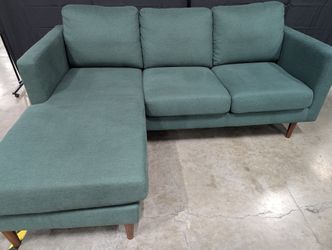 Modern Teal Fabric Two-Seater Sofa with Tapered Wood Legs
