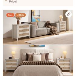 Two new nightstands or side tables with three drawers each 