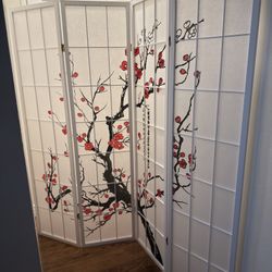 Plum Blossom Japanese 4-Panel Screen Room Divider,