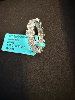 925 Sterling Silver Moissanite Eternity Ring 4.57 CTW size 6