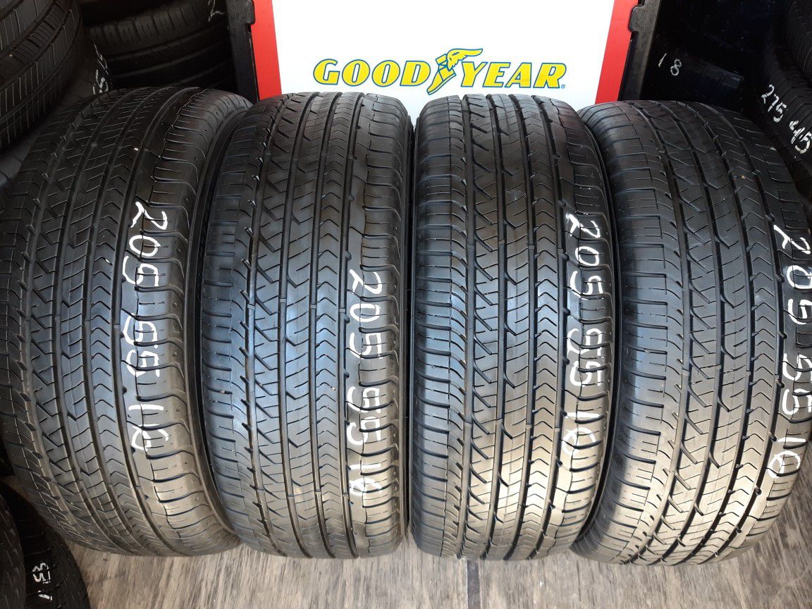 4 USED TIRES 205 55 16 GOOD YEAR EAGLE 95% TREAD DOT 2019 $200 ALL 4 INSTALLED AND BALANCED