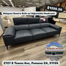 Abbyson Samira Blue Sofa W/ Adjustable Headrests 