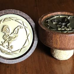 Wood Cap Corks With Golden Rooster