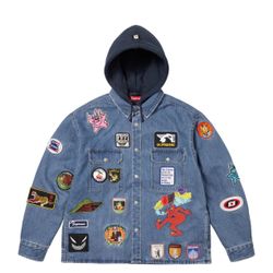 Supreme Patches Hooded Zip Up Jacket Denim 
