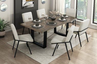 Contemporary design dining set w/sleek black powder coated base
