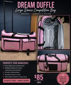 Large Dream Duffle Rolling Dance Competition Bag – Pink Sparkle – $85 OBO