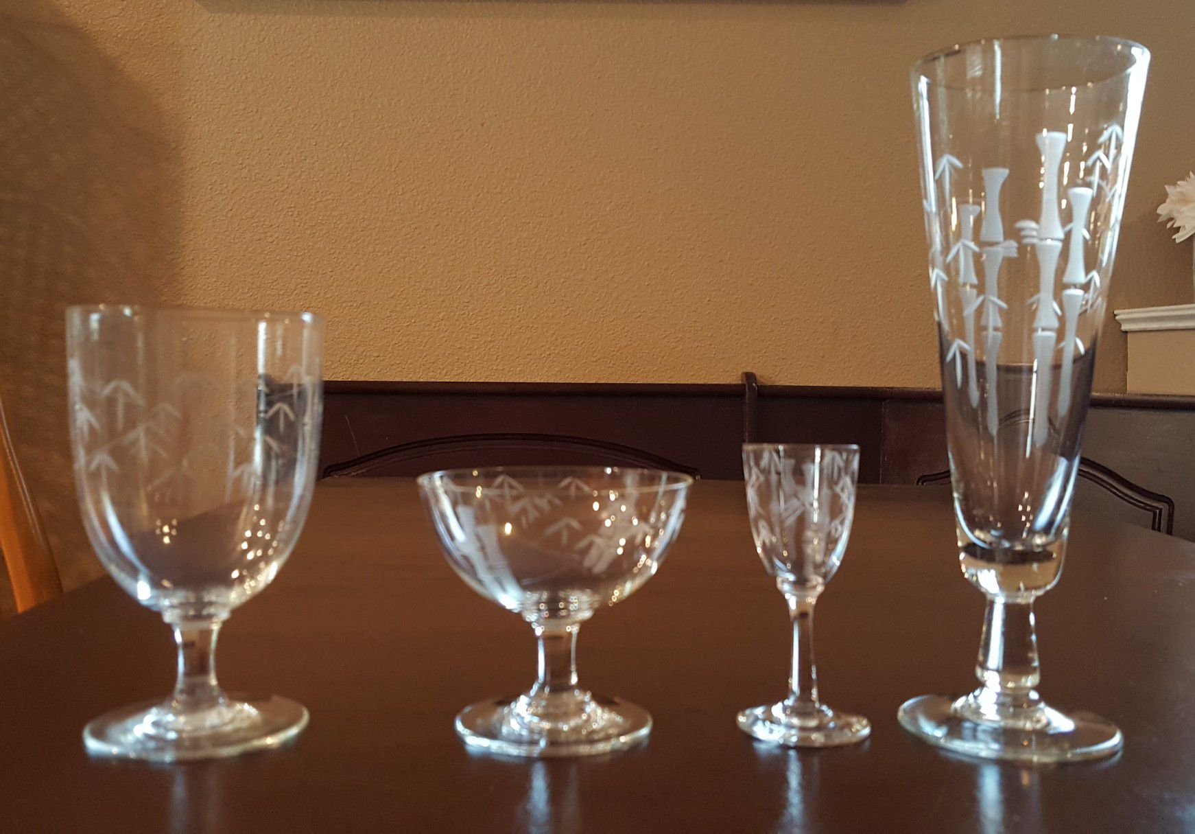 Lot of Noritake Crystal Glass Bamboo Etched Pilsner Barware