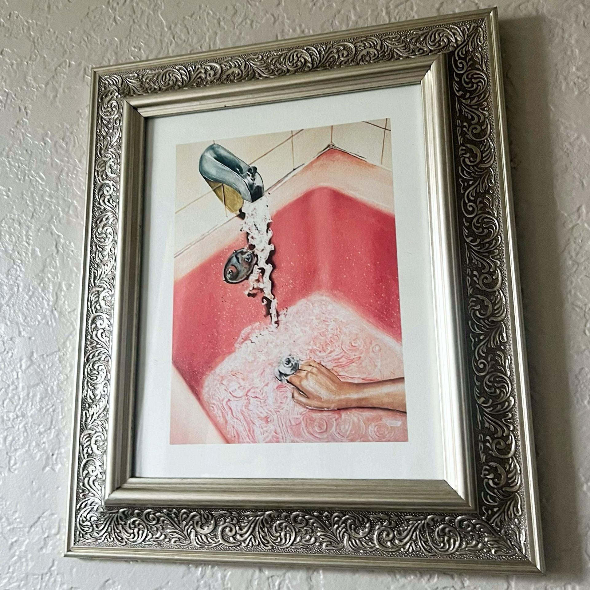 Vintage Pink Bathroom Art Print Retro Watercolor Painting Framed Wall Home Decor