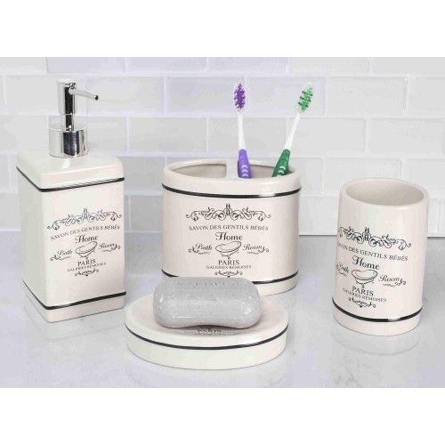 Blue Donuts 4 Piece Bathroom Accessories Set - Heavy Duty Ceramic Paris Bathroom Accessory Set