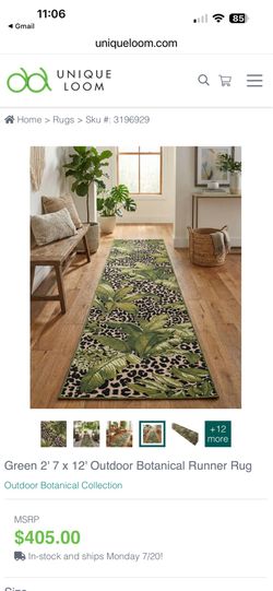 Beautiful Indoor/Outdoor Runner Rug Botanical Collection (like new condition)